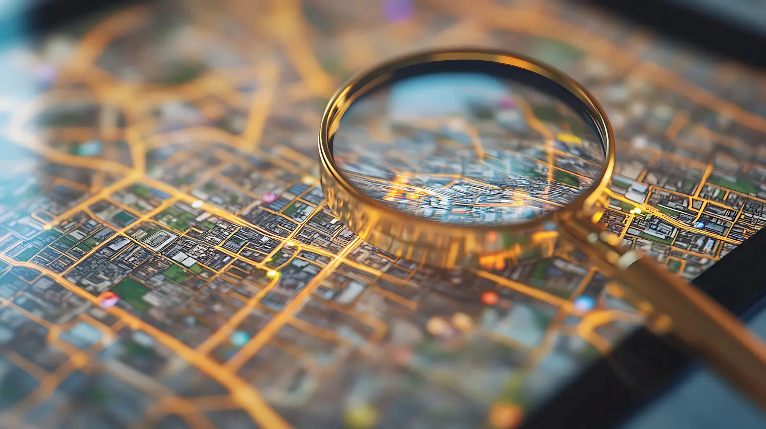 CIMSS close-up of a digital map with a magnifying glass emphasizing city streets